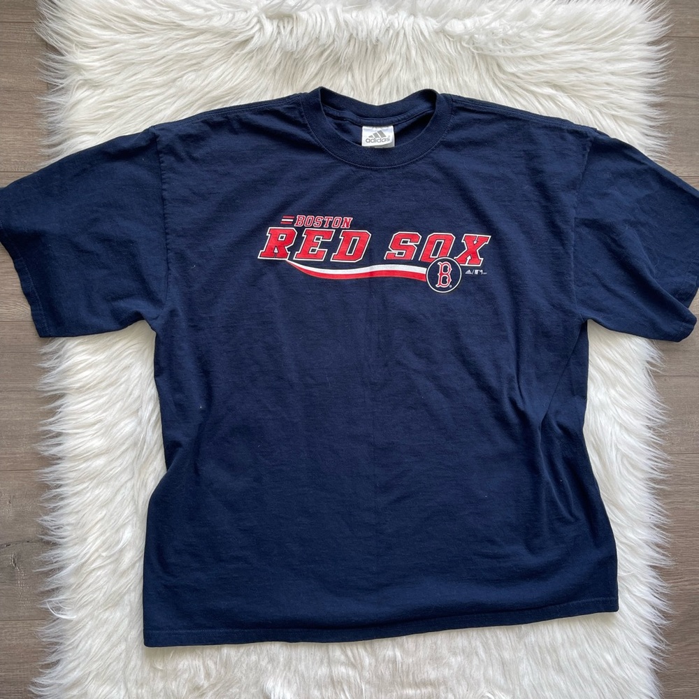 Adidas Boston Red Sox T Shirt Vtg Y2K 2004 MLB Baseball Blue Size XL